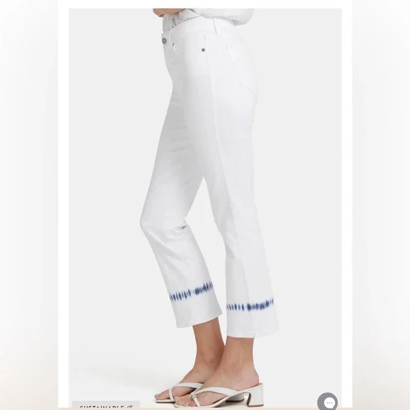 NYDJ Marilyn Straight Wave Tie Dye Liftxtuck White‎ Jeans